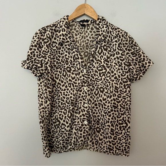 J.Crew Animal Print Brown Short Sleeve and Shorts Pajama Set - Picture 1 of 9